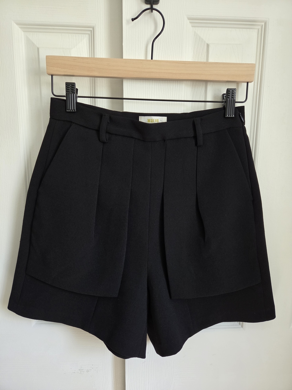 Anthropologie Maeve Black Pleated High Waisted Trouser Shorts Panel Pocket, 4
